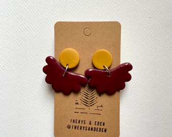 Polymer clay dangle earrings | Red & yellow statement earrings | Lightweight jewellery