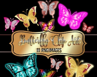 Butterfly Clip Art, Butterflies Elements, Sparkling Butterflies Bundle PNG Files, Glitter butterflies, instant download Illustrations PNG