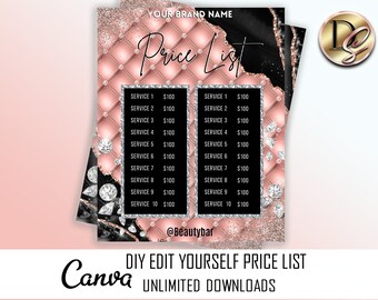 DIY Price List Template, Hair Price List Menu, Editable Nails Price List, Lash Brows Price List,Bundles Price List,pricing list template