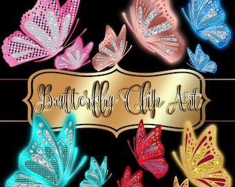 Butterfly Clip Art, Butterflies Elements, Sparkling Butterflies Bundle PNG Files, Glitter butterflies, instant download Illustrations PNG