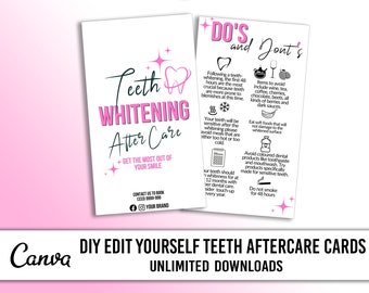 Teeth Whitening Aftercare Card, Printable Teeth Whitening Care Template, Editable Teeth Treatment Care Guide, Downloadable Teeth Care Note