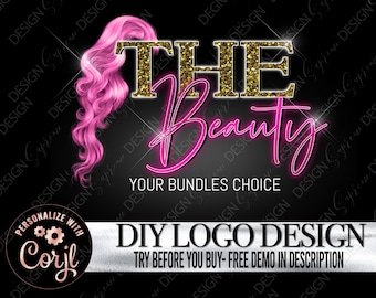 Hairstylist Custom Business Logo Design, Personalized Hair DIY Logo Template, Editable Beauty Premade Logo