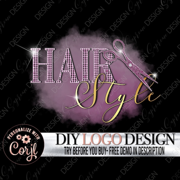 DIY hair Logo template, Beauty Hairstylist Logo design, Editable hair logo design, premade fashion, salon logo design, wigs feminine logo