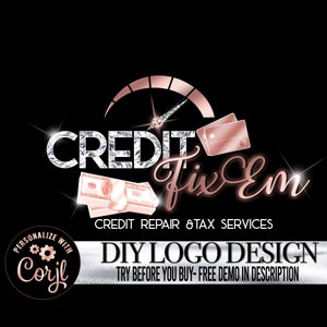 Diseño de logotipo de reparación de crédito DIY, plantilla de logotipo de servicio de impuestos, diseño de logotipo de empresa financiera editable, logotipo de contador prediseñado