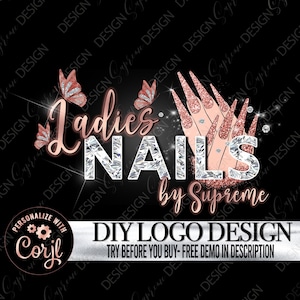 Diseño de logotipo de uñas DIY, plantilla de logotipo de uñas prensadas, diseño de logotipo de artista de uñas editable, logotipo de empresa de uñas, arte de uñas, logotipo de técnico de uñas