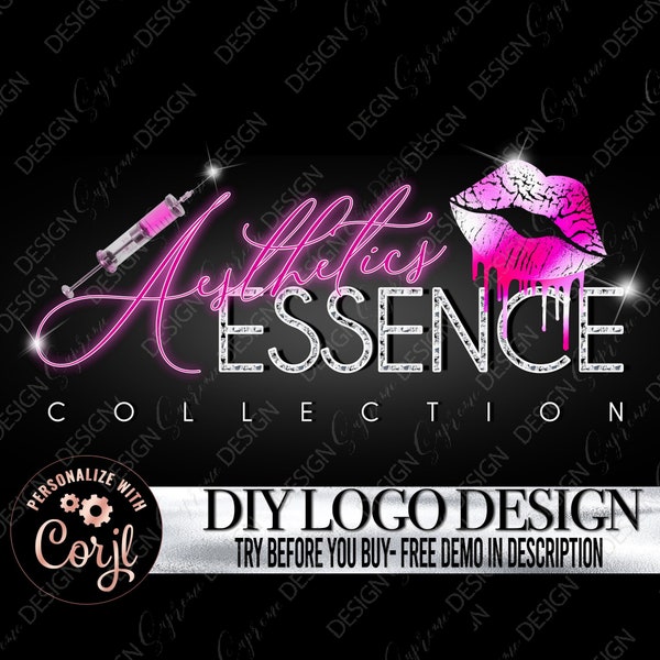 Aesthetics Logo, Beauty Esthetician Logo, Injector Logo, editable feminine logo design, lip filler botox lipgloss logo, feminine logo design