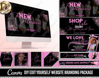 DIY Website Banner Template Set: Pink Theme, Editable in Canva (Digital Download)