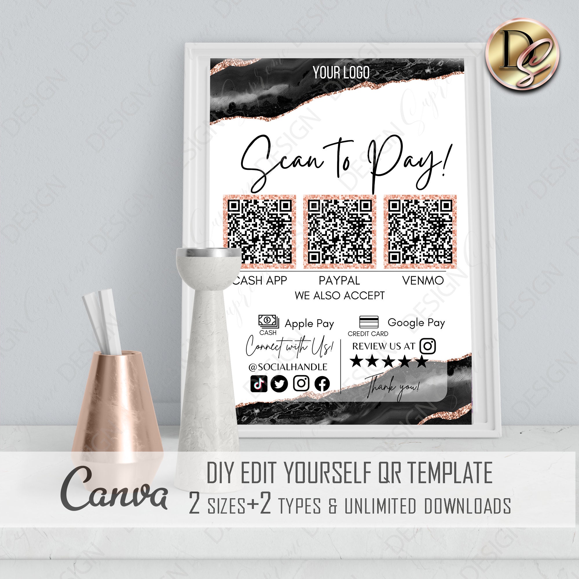Editable Scan to Pay Template QR Scan Code QR Sign | Etsy