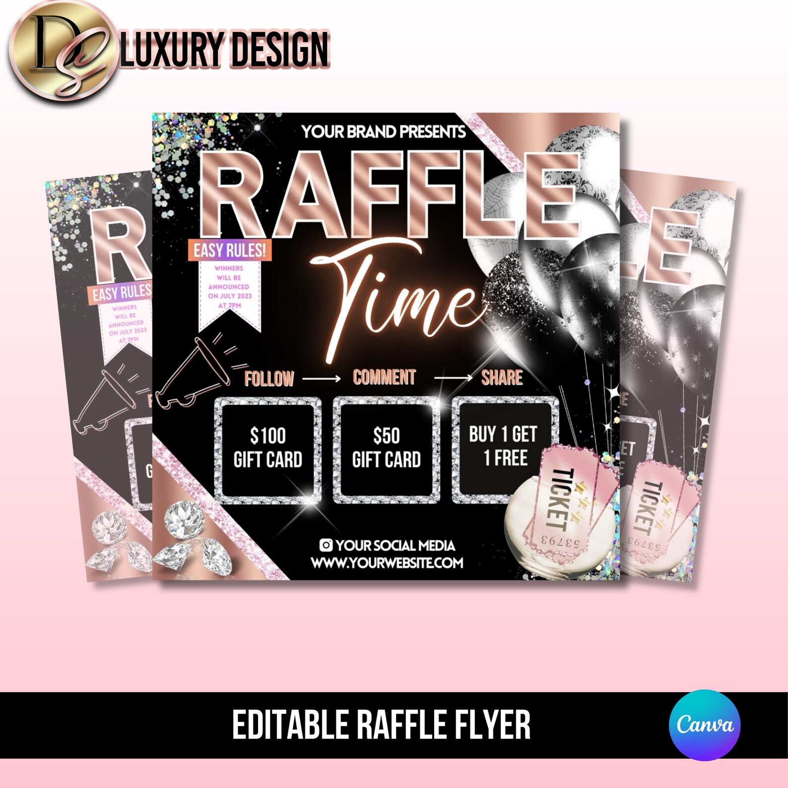 Beauty Raffle Editable Raffle Giveaway Flyer Template, Canva Digital Design for ...