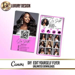 Business Card Template Design, Pink Instagram Cards, Hair Lash Salon Card,Ig Influencer Card, Beauty Business Card,DIY Canva Template Design