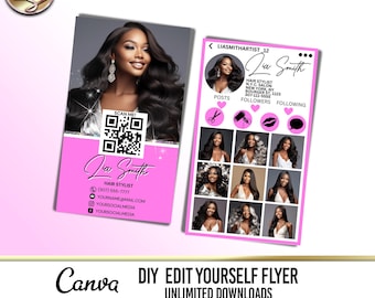 Pink Business Card Template: Hair, Lash, Beauty Salon (DIY Canva Design)