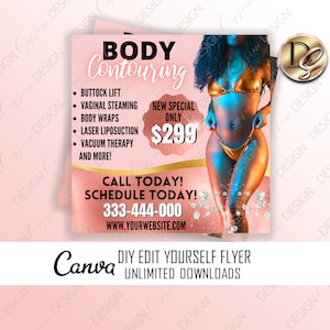 DIY BODY CONTOURING flyer, Body Sculpting Flyer, Body Contour Flyer, Instagram Social Media Template, Body Spa Flyer Media Flyer,Class Flyer