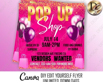 EDITABLE Pop shop flyer, Sip and shop flyer, Boutique flyer Template, Grand Opening Boutique Invitation, Shopping Event Sales Announcement