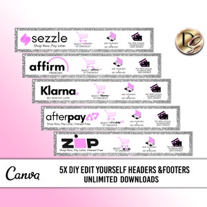 Sezzle BETALINGSBANNERS, Afterpay, Klarna, Quadpay, koptekst voettekst, webbanners sjabloon, website banner dia's set, Shopify banner