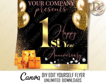 Folleto de aniversario DIY, folleto de aniversario editable, folleto de aniversario prediseñado, folleto de celebración de cumpleaños, diseño de folleto para redes sociales