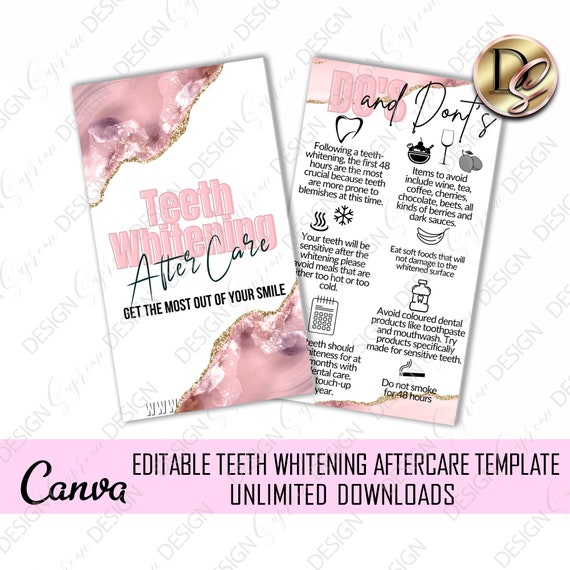 Teeth Whitening Aftercare Card Printable Teeth Whitening Care | Etsy