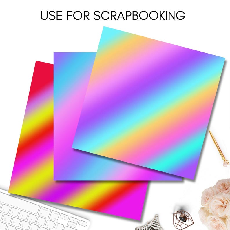 Puede incluir: Tres hojas de papel hologr&aacute;fico iridiscente en tonos de rosa, azul, amarillo y naranja. El papel es perfecto para scrapbooking y manualidades.