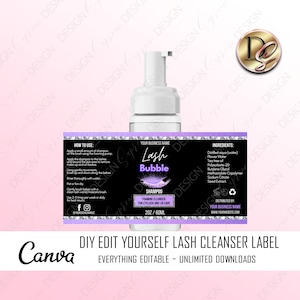 LASH PRODUCT LABEL Design, Lash Shampoo Label template, Diy Eyelash Cleanser Foam Label, Lash Bath, Lash Cleanser Sticker,Digital Label ppl