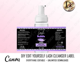 LASH PRODUCT LABEL Design, Lash Shampoo Label template, Diy Eyelash Cleanser Foam Label, Lash Bath, Lash Cleanser Sticker,Digital Label ppl