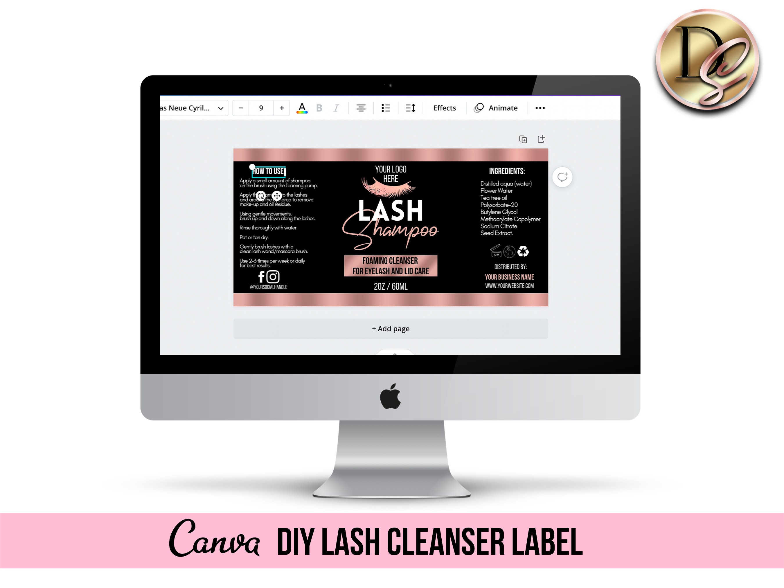 LASH PRODUCT LABEL Design Lash Shampoo Label Template Diy Etsy