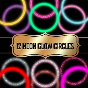 Kreise Clipart, runde Glitzerelemente, funkelnde glänzende Rahmen, Neon digitale Grafik Png-Overlays, Glam Png kommerzielle Nutzung sofortiger Download