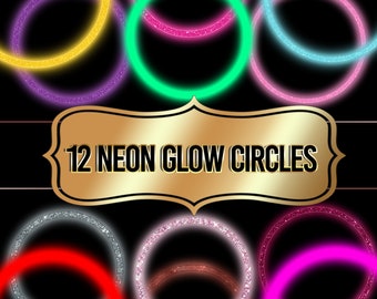 Circles Clipart, Glitter Round Elements, Sparkling Shiny Frames, Neon digital graphics png overlays,glam png commercial use instant download