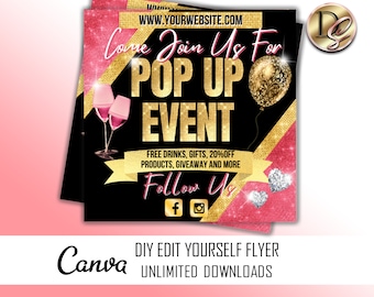 EDITABLE Pop shop flyer, Sip and shop flyer, Boutique flyer Template,Grand Opening Boutique Invitation,Shopping Event Sales Announcement