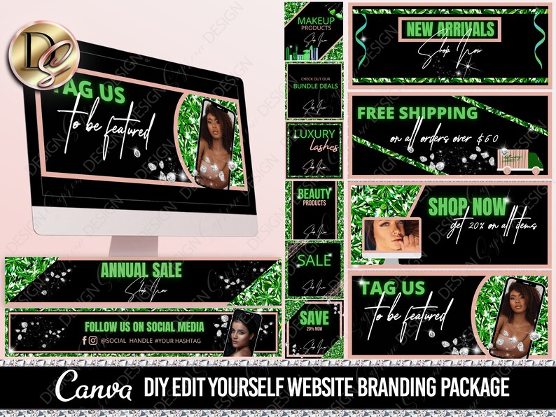 BEAUTY WEBSITE BANNER, Diy Web banner, Shopify Banners, Slide Show Banners, Wix website template, web banner template for lashes, hair image 1