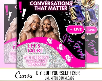 Editable Podcast Flyer Template, Canva Talkshow Flyer,Customizable Business Promo Invitation,YouTube Stream Flyer,Podcast Instagram Template