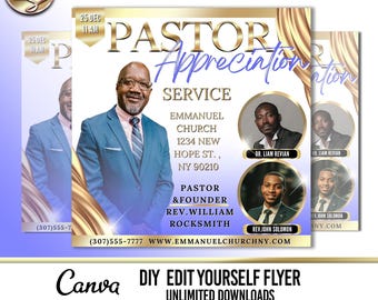 Pastor Appreciation Flyer Template, Editable Church Service Ministry Flyer, Worship Church Services Flyer, Prayer Conference Flyer Design