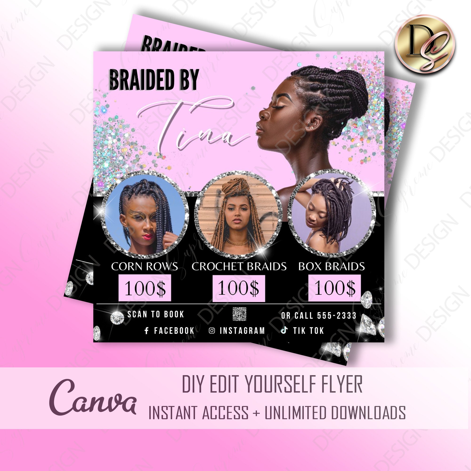 Hair Braids Flyer DIY Flyer Design Hair Braiding Flyer Etsy