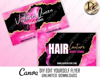 DIY Business Card Template, Modern Beauty Business Card, Lashes Hair Business Card Design, Digital business card, Make-up, Nails, Salon