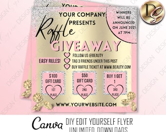Folleto de sorteo de bricolaje, folleto de ventas en redes sociales de Canva, publicación de obsequios en redes sociales, diseño de venta de Instagram, boutique de belleza, cabello y pestañas