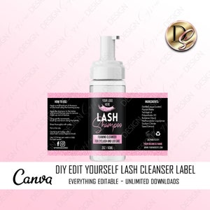 LASH PRODUCT LABEL Design, Lash Shampoo Label template, Diy Eyelash Cleanser Foam Label, Lash Bath, Lash Cleanser Sticker, Digital Label