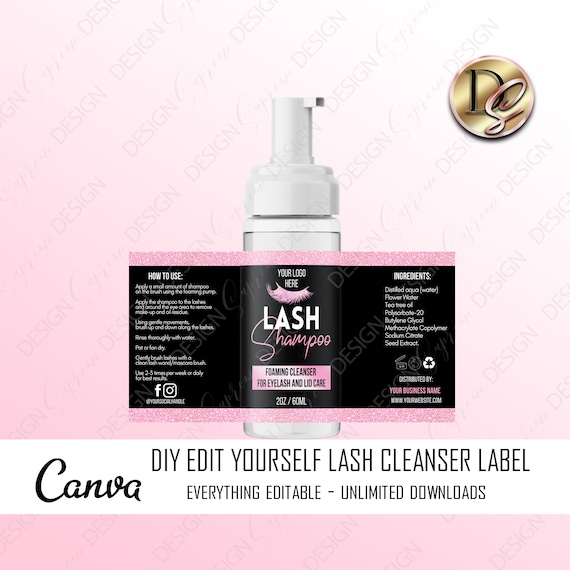 LASH PRODUCT LABEL Design, Lash Shampoo Label template, Diy Eyelash Cleanser Foam Label, Lash Bath, Lash Cleanser Sticker, Digital Label