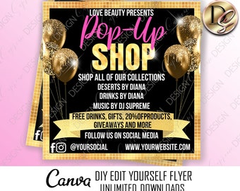EDITABLE Pop shop flyer, Sip and shop flyer, Boutique flyer Template, Grand Opening Boutique Invitation, Shopping Event Sales Announcement