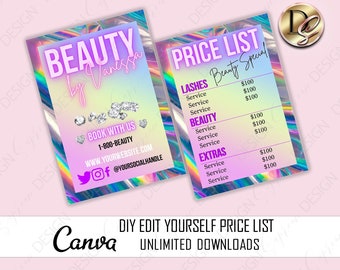 DIY Price List Template,Hair Price List Menu, Editable Nails Price List, Lash Brows Price List, Bundles Price List, pricing list template hr