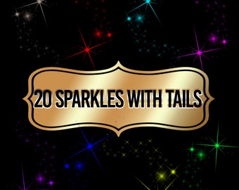 Transparent Sparks with Tail, Shine light star effect, sparkle overlays clipart, glitter effects, Flare Design Elements, Shimmer digital