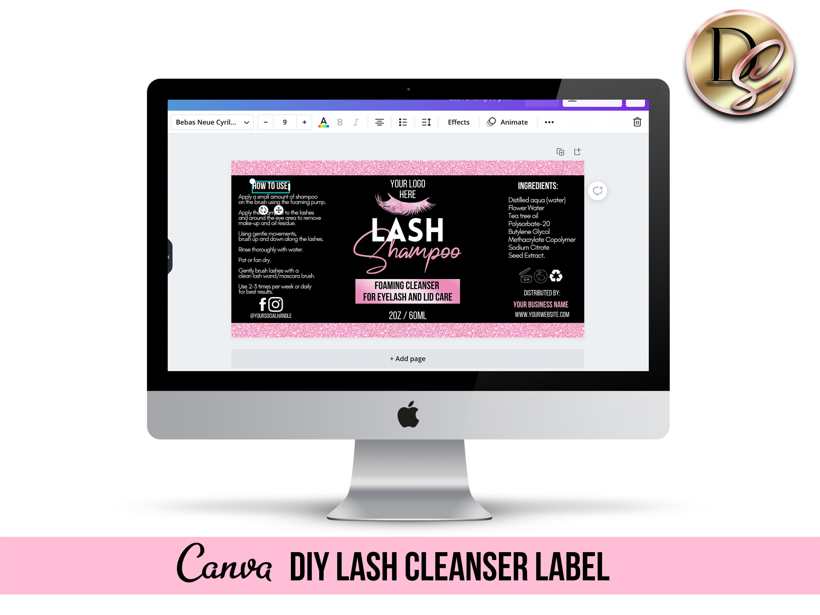 LASH PRODUCT LABEL Design Lash Shampoo Label Template Diy Etsy