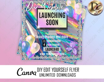WEBSITE LAUNCH FLYER, Coming Soon live social media post, instagram flyer design, Grand Opening Flyer,Editable Shop Opening Flyer Design