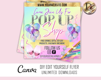EDITABLE Pop shop flyer, Sip and shop flyer, Boutique flyer Template, Grand Opening Boutique Invitation,Shopping Event Sales Announcement HR