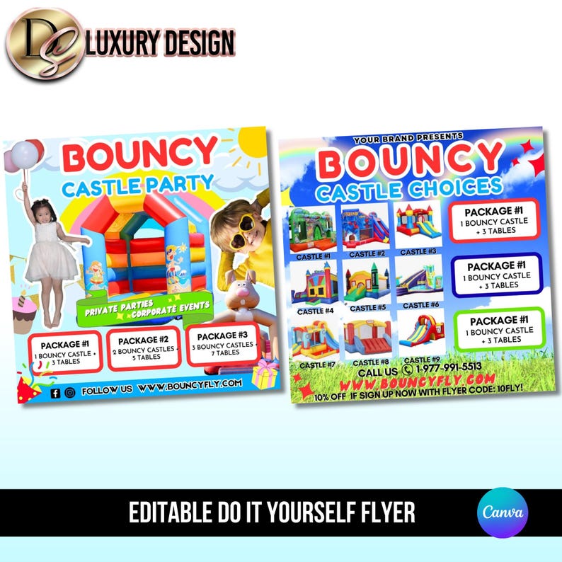 Bouncy Castle Party Flyer Template: Customizable Kids Event (digital ...