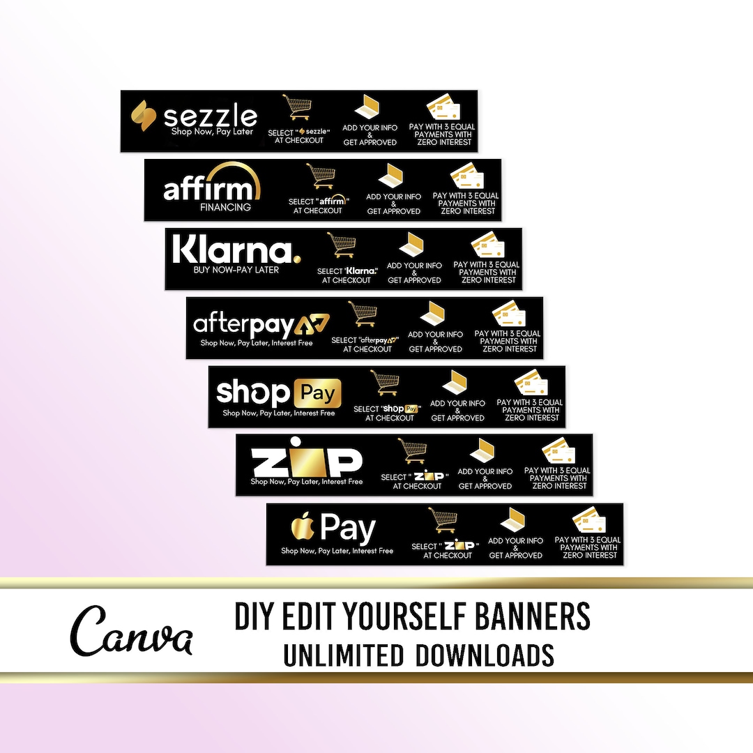 PAYMENT BANNERS Template, Afterpay, Sezzle, Klarna, Quadpay, Header