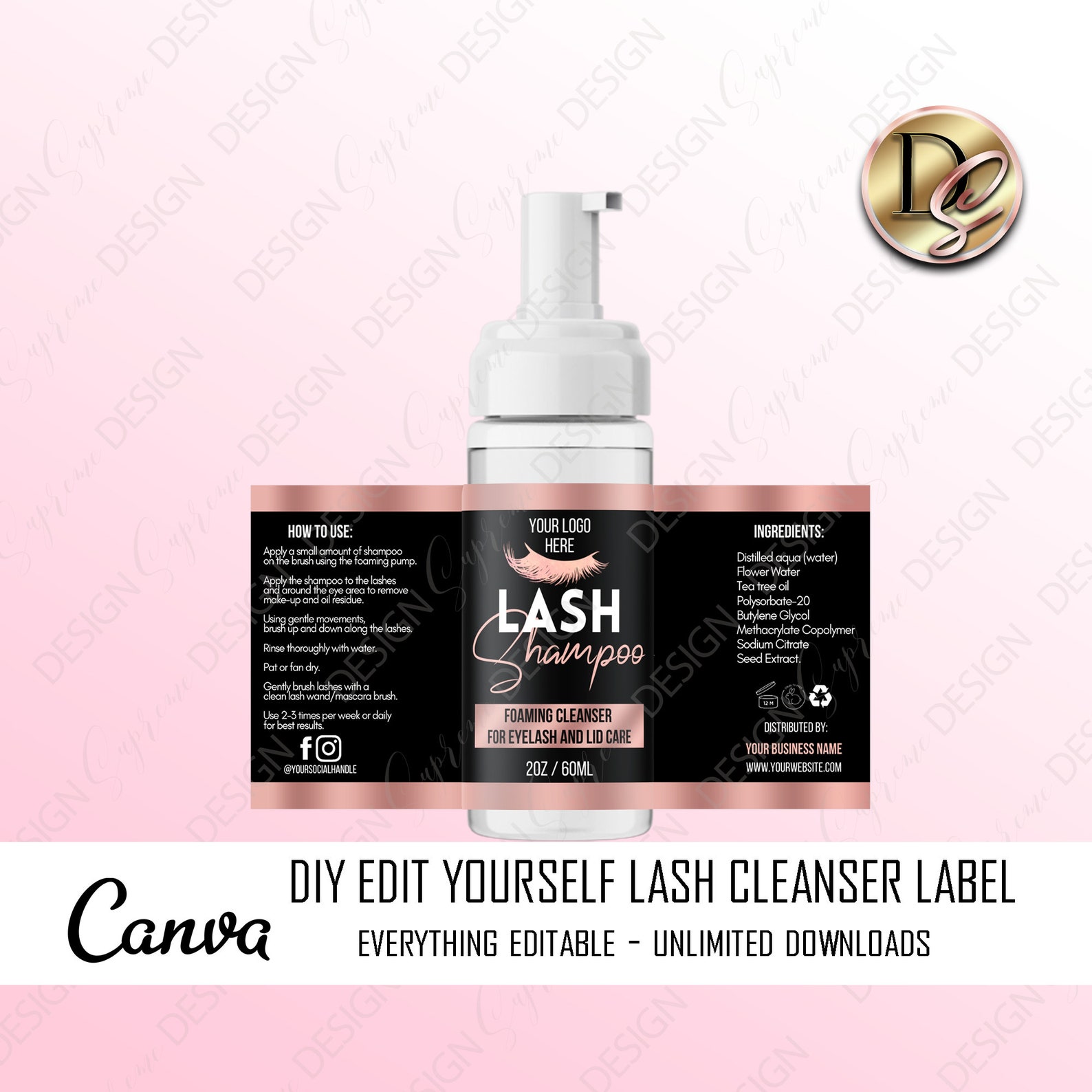 LASH PRODUCT LABEL Design Lash Shampoo Label Template Diy Etsy UK