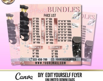 DIY Hair Collection Price List Flyer, Hair Pricing List Flyer, Pricelist Flyer, Hair Bundles Flyer, Social Media Branding, Wig Flyer SKU001