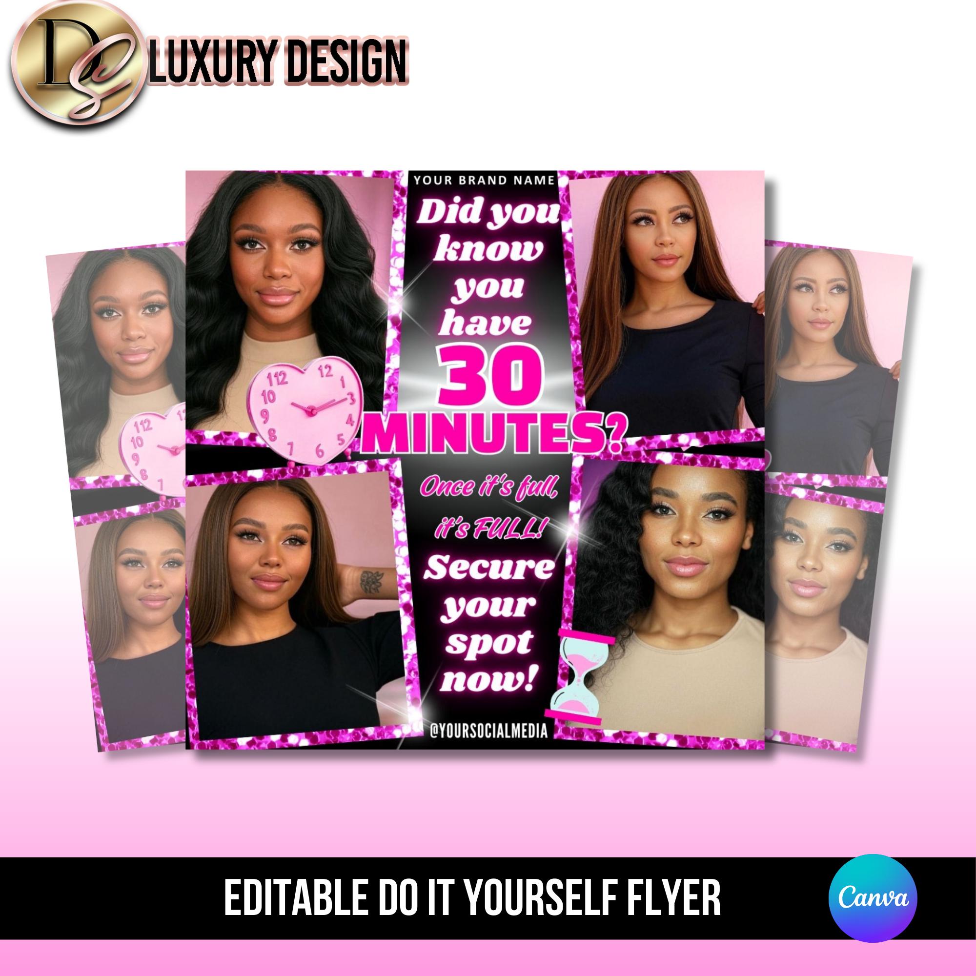 Folleto editable para reservar un salón de belleza: peluquería, uñas y más (plantilla de Canva)