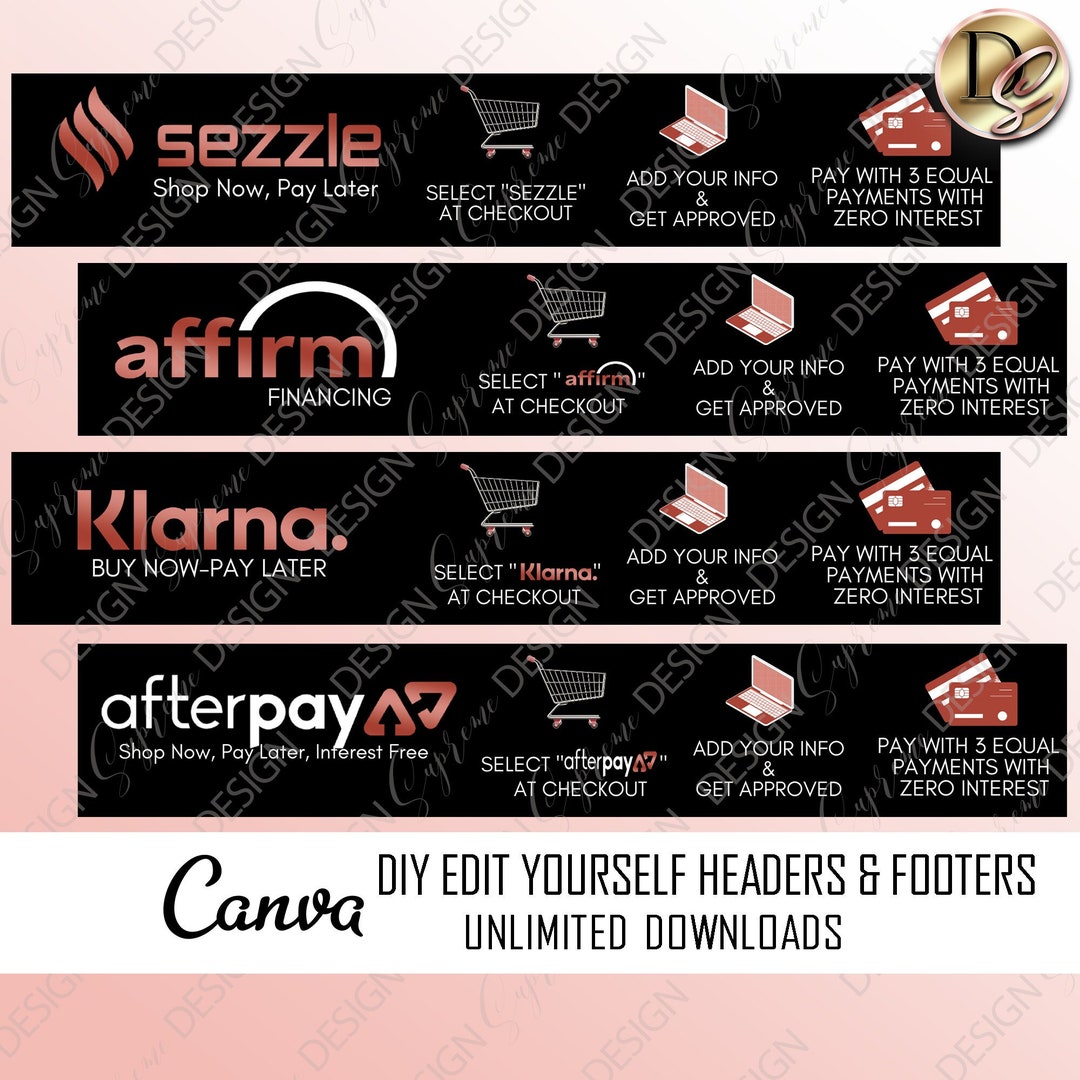PAYMENT BANNERS Template, Afterpay, Sezzle, Klarna, Quadpay, Header