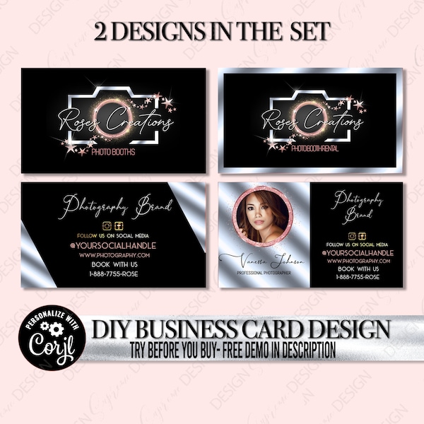 Photography Business Card Design, Premade Photographer Business Card Template, Editable Camera Business Card, Photo Booth Card design