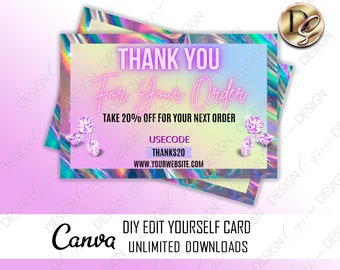 Thank you cards business, thank you business cards, thank you for your order, editable printable thank you card, glitter modern insert card