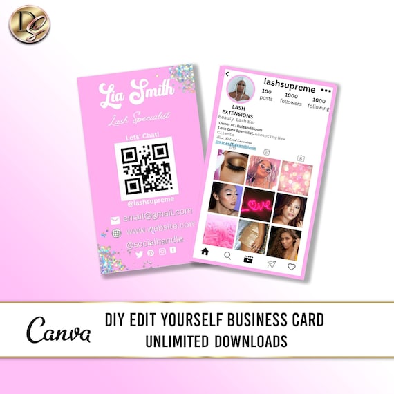 Instagram Business Card, IG Business Card, QR code Business Card, Instagram Business Card Template, Lash Tech Business Card